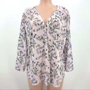 H&M Pink Floral Butterfly Print Sheer Knit Top